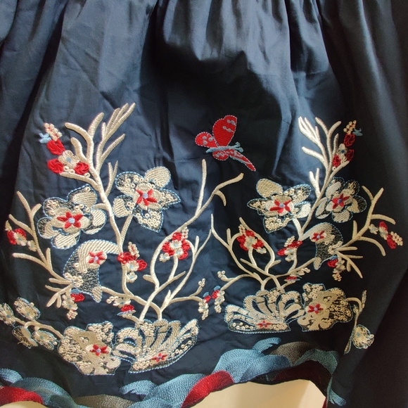 FOR ME Blue Multicolored Embroidered Design Hem Sleeveless Mesh Zip Up Dress M - Picture 4 of 9